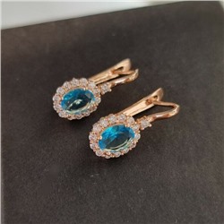 Серьги ювелирная бижутерия  коллекция "Дубай" позолота, цвет камня: голубой, 351492,арт.947.321