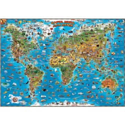 Карта мира для детей на стену, Настенная иллюстрированная карта мира для детей (137х97см.)