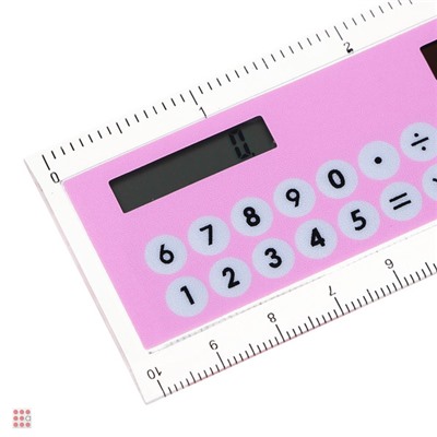 Калькулятор-линейка 8-разрядный с лупой и транспортиром, 4 цвета