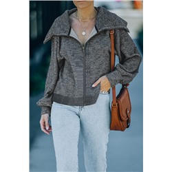 Gray Zip Front Cape Knit Jacket