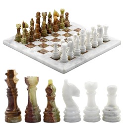 Шахматы из мрамора белого и оникса зелёного 300*300мм