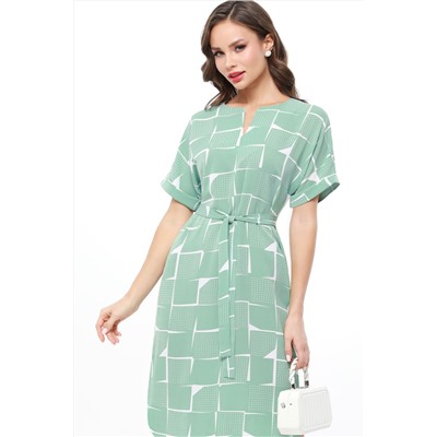 Летнее зелёное платье с поясом
