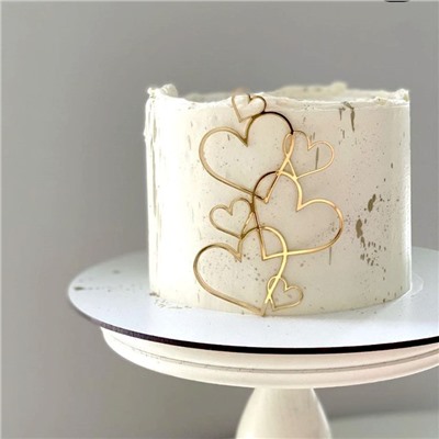 Украшение для торта «Сквозные сердца», золото