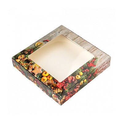 Коробка для печенья "Новогодний аромат" с окном, 16*16*3 см