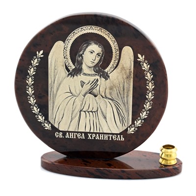Икона из обсидиана круглая со св"Ангел Хранитель" д.85