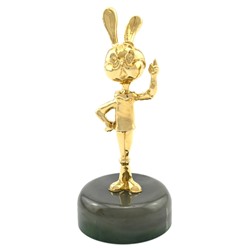 Бронзовая статуэтка на нефрите "Кролик" 50*50*115мм