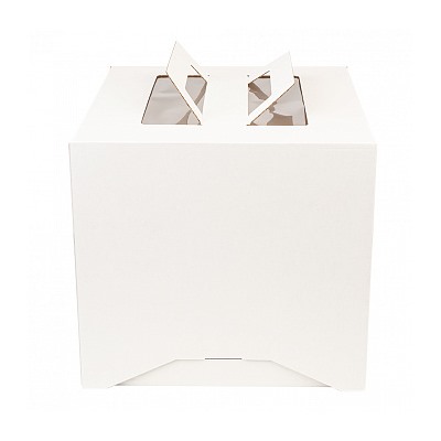 Коробка для торта белая 30*30*28 см, с ручками (окна)