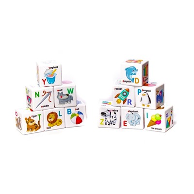 Набор пластиковых кубиков с картинками для обучения «Учим алфавит» (12 штук)