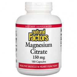 Natural Factors, цитрат магния, 150 мг, 180 капсул