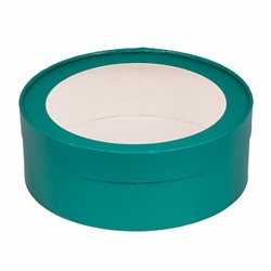 Коробка для зефира круглая с окном 20*7 см, зеленая