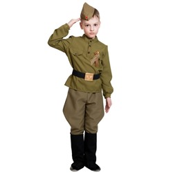 Карнавальный костюм «Солдатик», гимнастёрка, ремень, галифе, сапоги, пилотка, рост 92-110 см