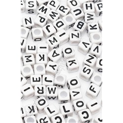 Бусины квадратные "Буквы английские" 6 мм (50 гр) SF-7265, белый/черный