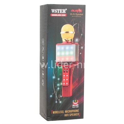 Колонка-микрофон (WS-1828) Bluetooth/USB/micro SD/LED/караоке/меняет голос (красная)