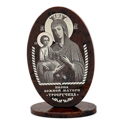 Икона из обсидиана "Божией матери Троеручица" выс 10см (овал)