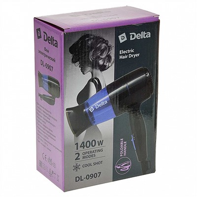 Фен 1400 Вт DELTA DL-0907 черный с синим