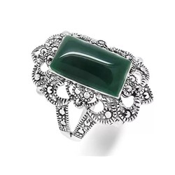 Кольцо из серебра зеленый агат, марказит, SL-AGA27