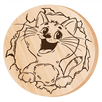 Дощечка с рисунком для выжигания «Котик» (круг, конверт А4)