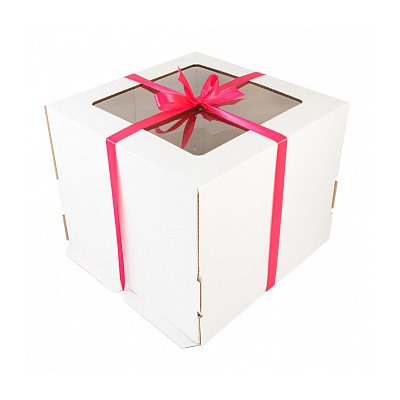 Коробка для торта 30*30*25 см, квадратное окно (самолет) New