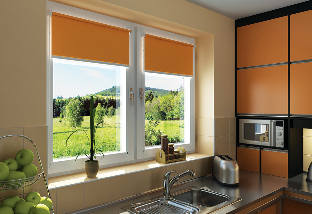 Рулонные шторы фото в интерьере кухни фото