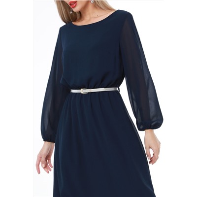 Платье тёмно-синее шифоновое с тканевым пояском