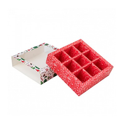 Коробка для 9 конфет с разделителями "Рождественский подарок"