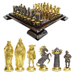 Шахматы из обсидиана с фигурами из бронзы "Средневековье" 400*400мм