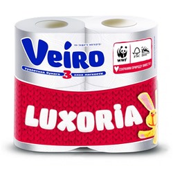 Туалетная бумага  VEIRO 3 слоя  4шт. LUXORIA Белая
