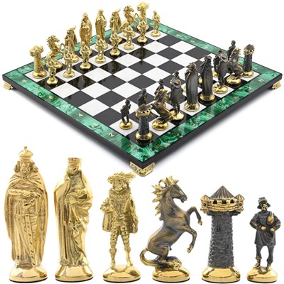 Шахматы подарочные из малахита "Средневековье" 375*375мм