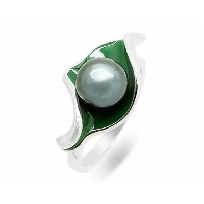 Кольцо из серебра жемчуг, эмаль, МЖВ108чз