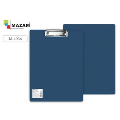 Планшет (доска с зажимом) А4 пластиковый, 1.5 мм, синий M-4034 Mazari