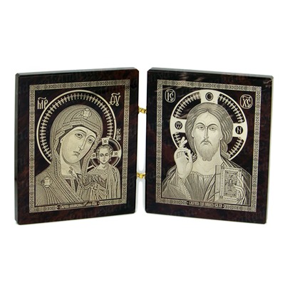 Икона из обсидиана венчальная пара "Иисус, Богородица" 70*85мм
