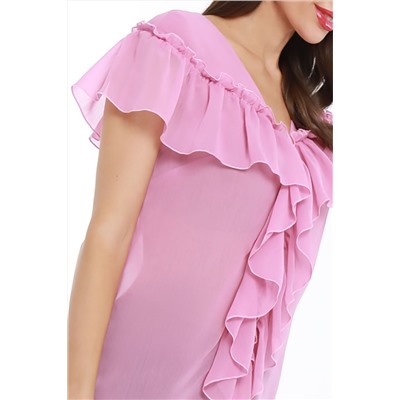 Блузка шифоновая розовая с оборками