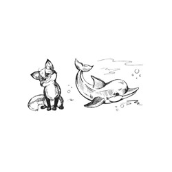 Доски с рисунком для выжигания «Дельфин и лисенок» (2 штуки)