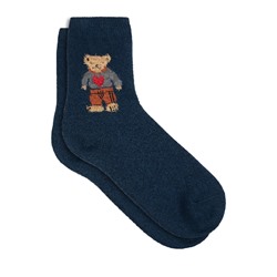 Носки шерстяные с принтом «Медведь», цвет синий