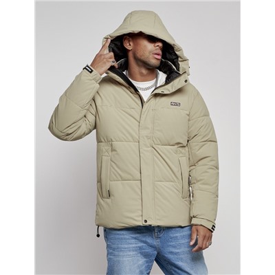 Куртка молодежная мужская зимняя с капюшоном светло-зеленого цвета 8356ZS