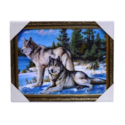 Картина из камня в деревянном багете репродукция "Два волка" 44,5*34,5см