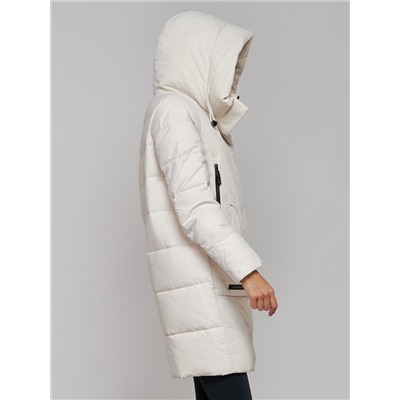 Зимняя женская куртка молодежная с капюшоном бежевого цвета 589006B