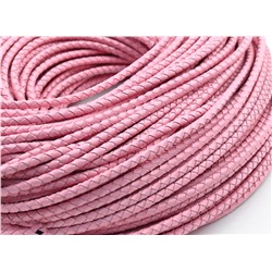 Шнур "Косичка" из натуральной кожи цв.розовый, 4мм, цена за метр