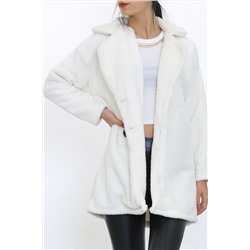 Плюшевое пальто на двойных пуговицах белого цвета