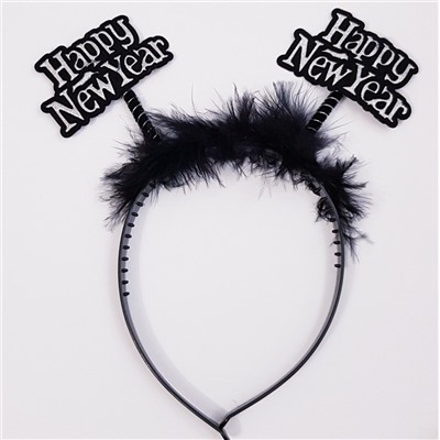 Ободок карнавальный для волос, "Счастливого нового года", цвет черный, арт.061.363