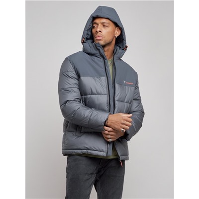 Куртка мужская зимняя с капюшоном спортивная великан серого цвета 8377Sr