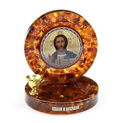 Подсвечник складной из янтаря на магните "Иисус Христос" 60*60*66мм.