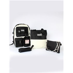 Комплект MF-8852  (рюкзак+сумка+пенал+косметичка)  1отд,  5внеш+1внут/карм,  черный 256337