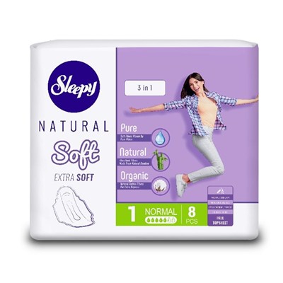 SLEEPY NATURAL Прокладки гигиен. Soft классик Нормал 5к. 8шт (Турция) АКЦИЯ! СКИДКА 15%