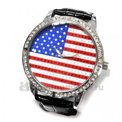 Часы наручные "Флаг США" (black, со стразами)