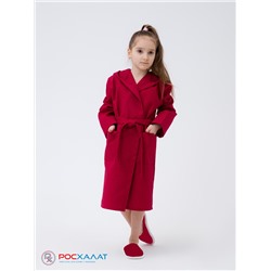 Детский вафельный халат с капюшоном бордовый В-07 (15)