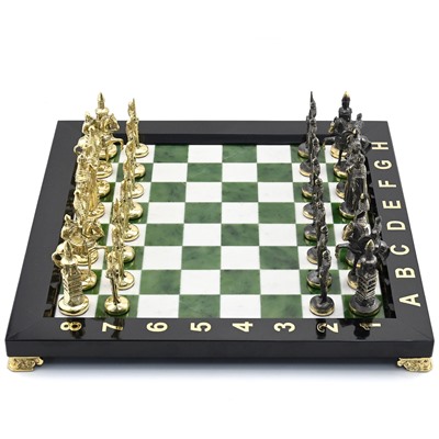 Шахматы с фигурами из бронзы "Русь", в чемодане кожзам 350*350*30мм.