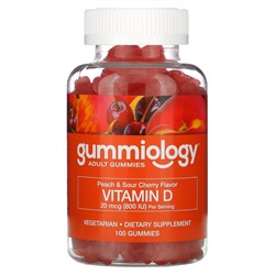 Gummiology, жевательные таблетки с витамином D3 для взрослых, натуральный вкус персика и вишни, 100 вегетарианских жевательных таблеток
