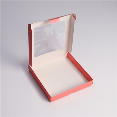 Коробка самосборная, с окном, розовая, 19 х 19 х 3 см