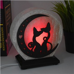 Соляной светильник круглый Б "Коты на луне" 150*80*170мм 2кг, свечение красное.